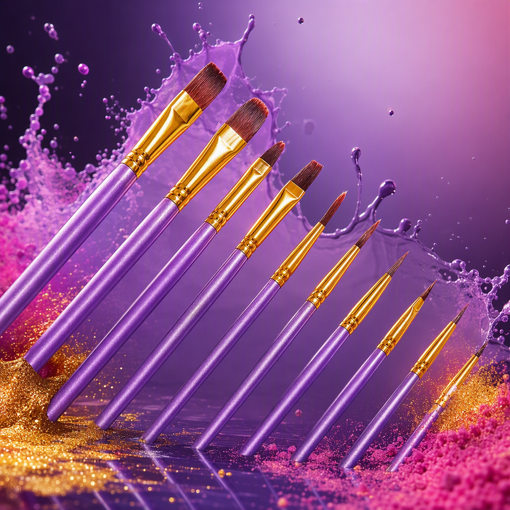 Purple handle and golden metal band drawing pen, delicate and soft, professional drawing tool Specification image