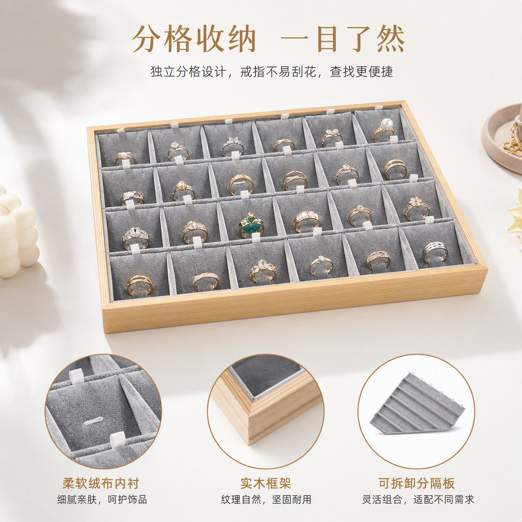 多格灰色收纳盒浅木色边框整理箱家用整理收纳用品储物盒子