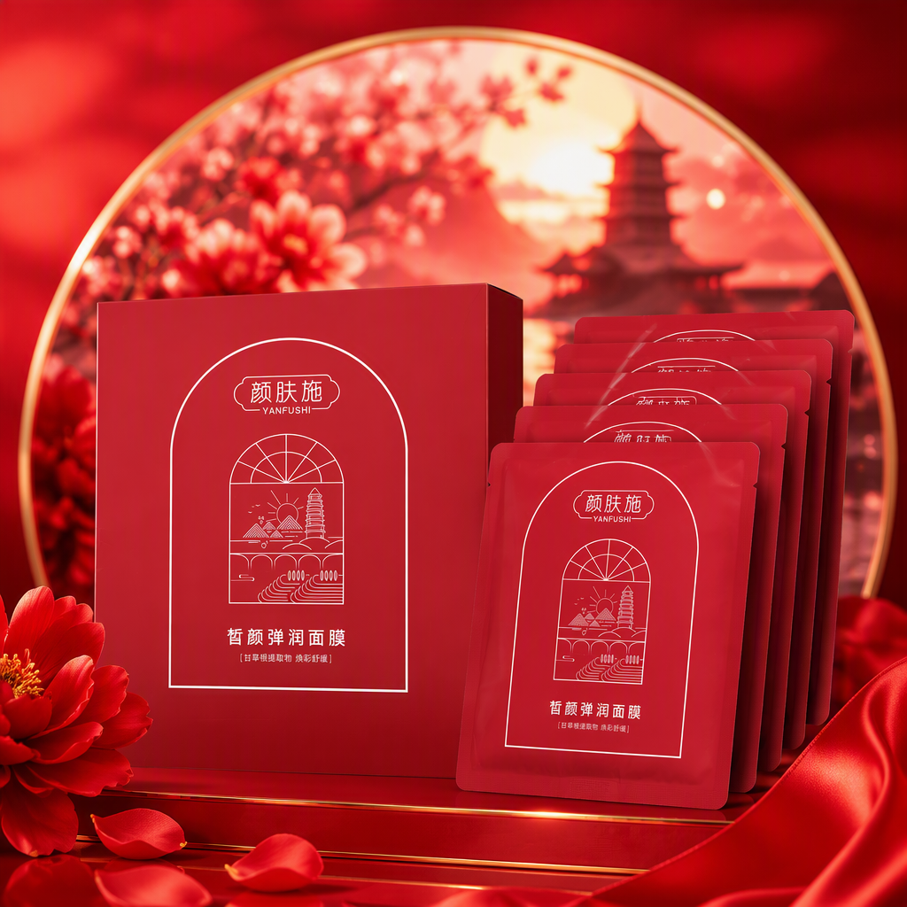 Customized printed color box for red facial mask packaging bags and outer boxes, special gift box set for facial masks Specification image