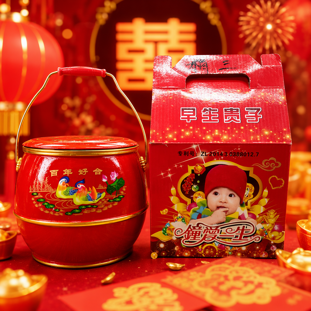 Red basket gift box, festival gift, hand-held decoration, home decoration, creative gift packaging box Specification image