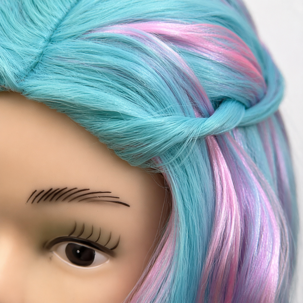 Colorful wig models, adult and children's hairstyle display models, colorful hairstyle simulation hair models, styling practice tools Application Scenario