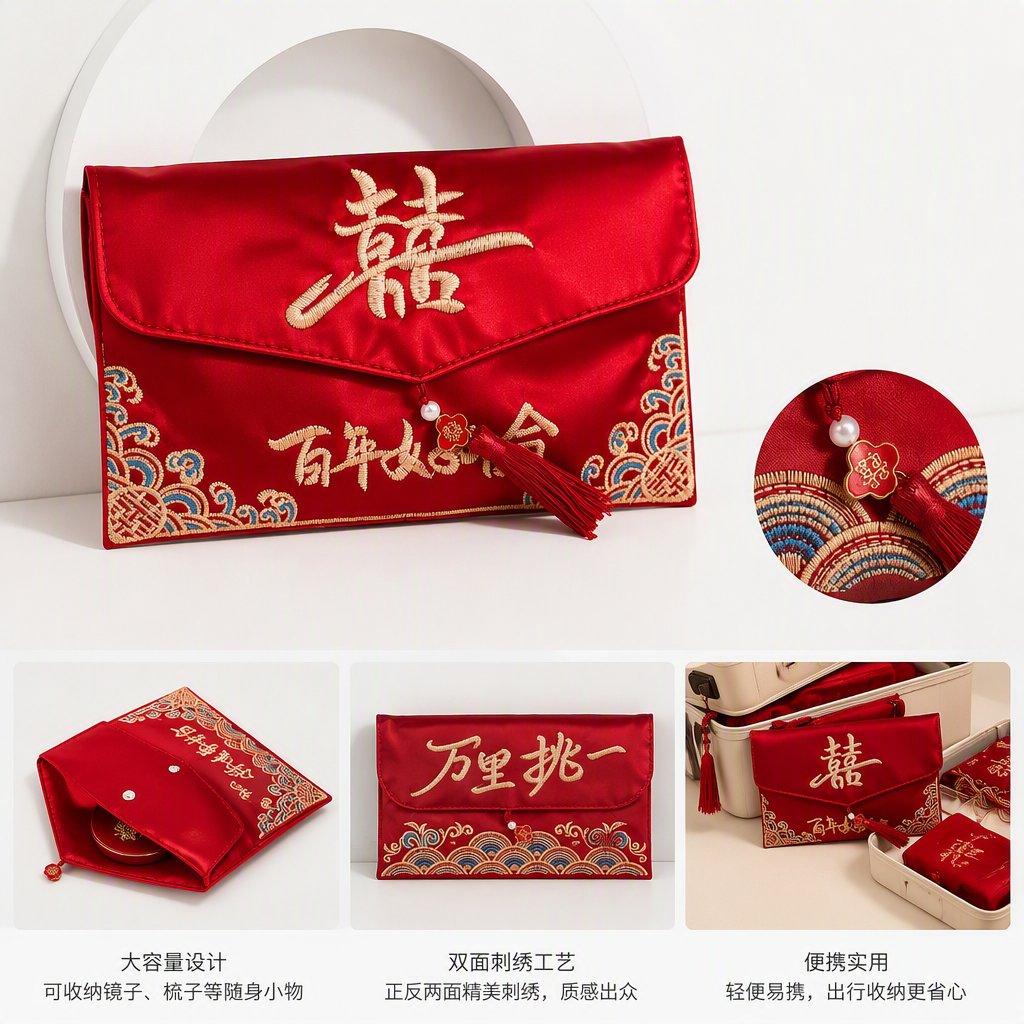 新年喜庆红色刺绣红包袋手工精美结婚节日送礼必备红包封袋