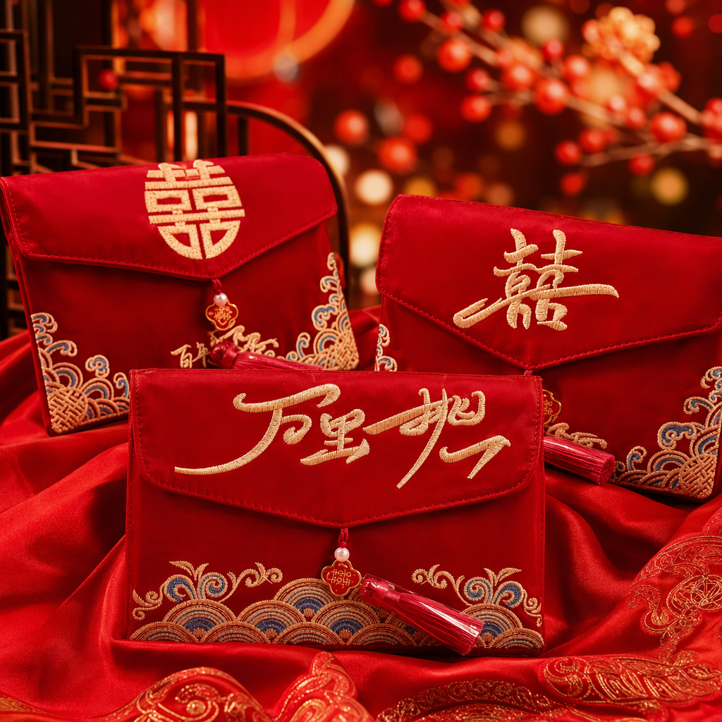 The New Year's festive red embroidered red envelope bag is exquisitely handcrafted. It is an essential gift bag for weddings and festivals Specification image