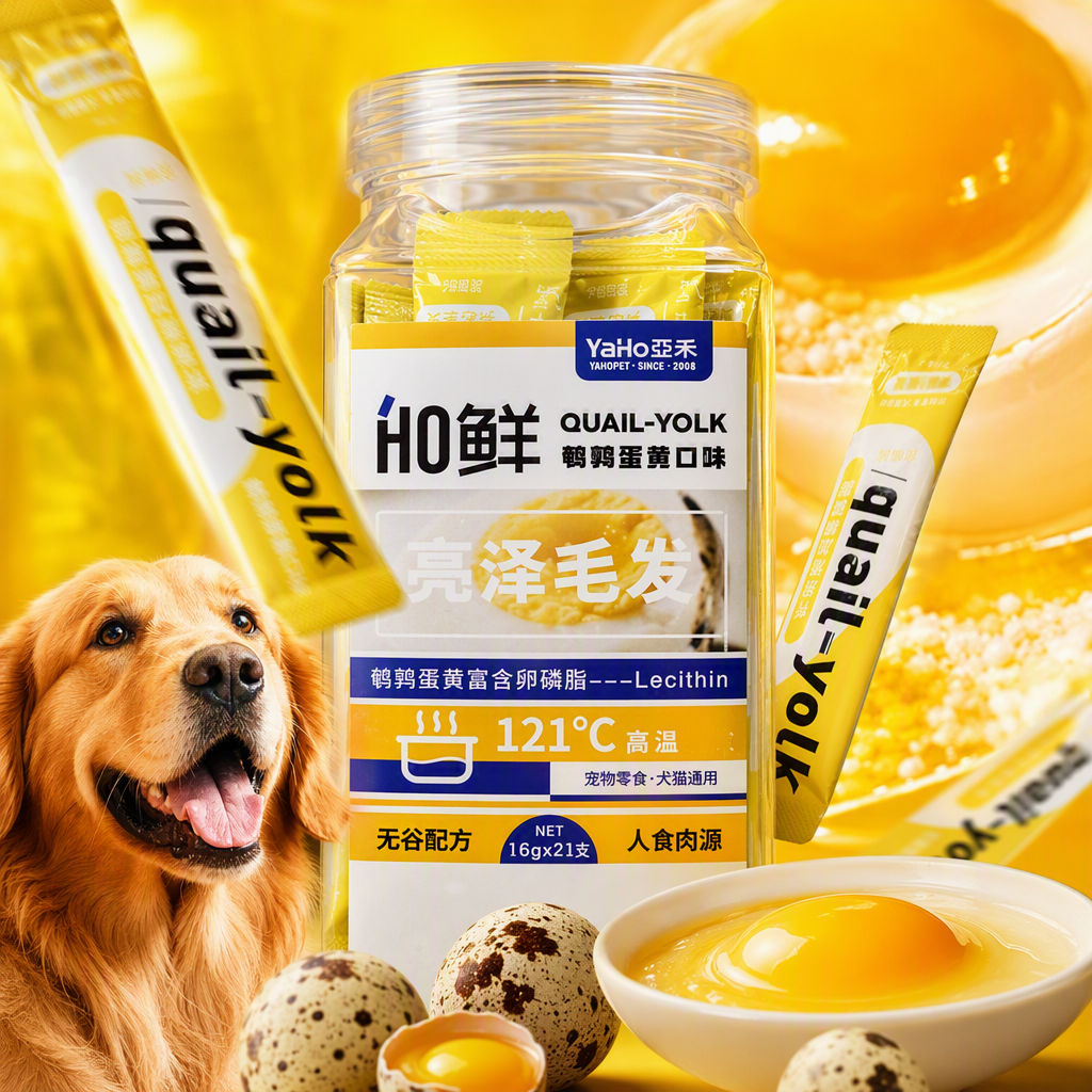 Yahe H0 Fish, fresh quail, egg yolk, pet snacks, transparent bottle, shiny hair, high-temperature steamed, human meat source Specification image