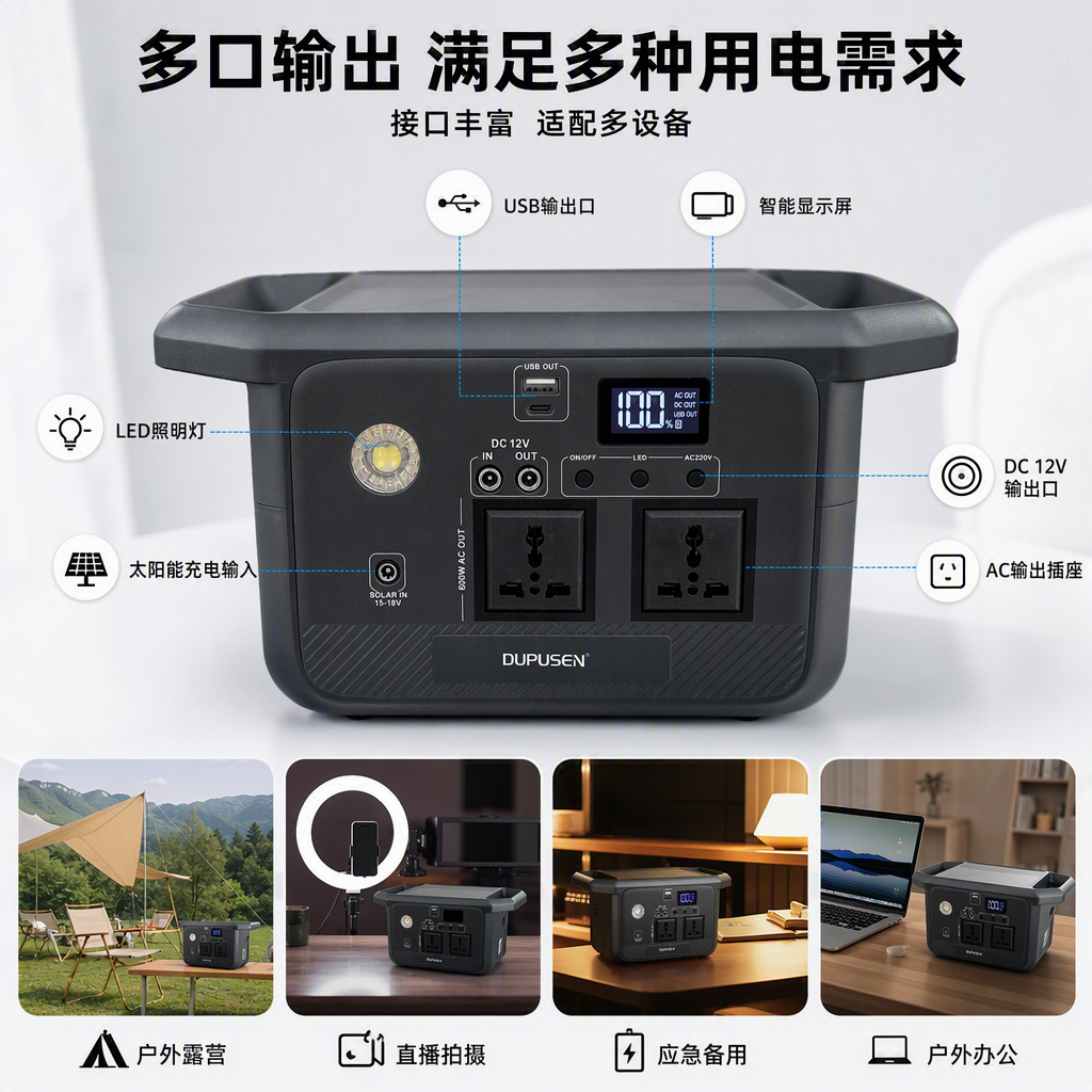 Multi-functional grey portable power inverter, outdoor emergency backup car charger, small portable device