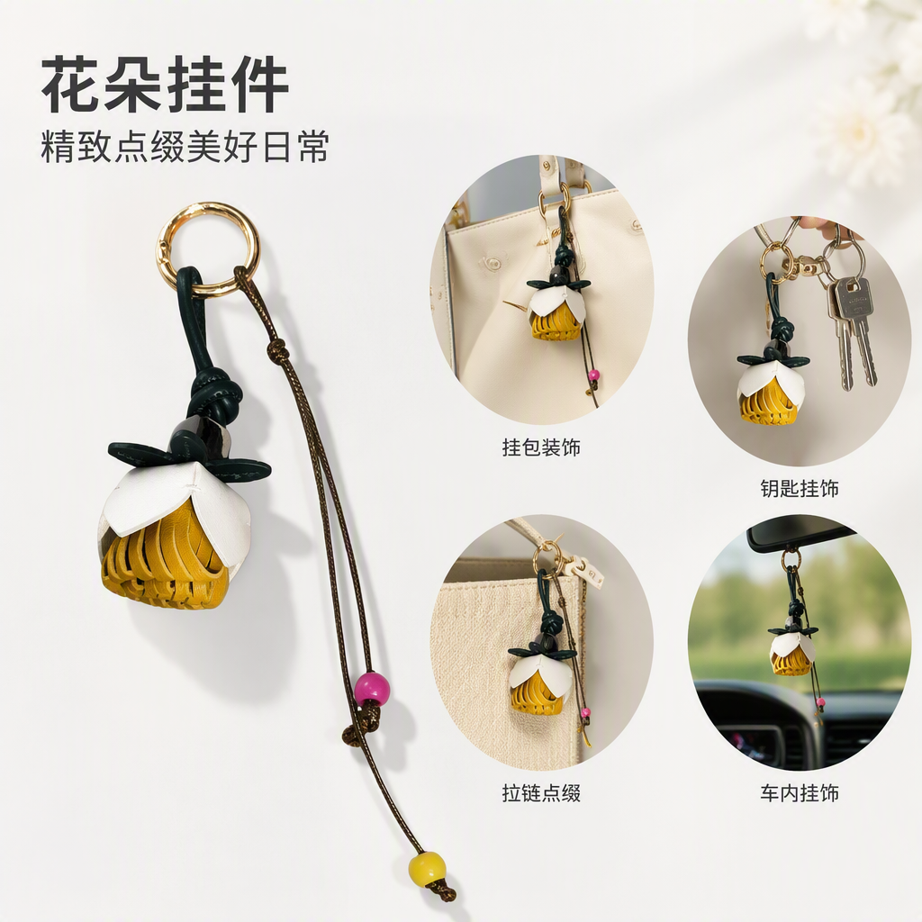 多彩皮革花朵钥匙挂件时尚创意个性钥匙链装饰品礼品赠品
