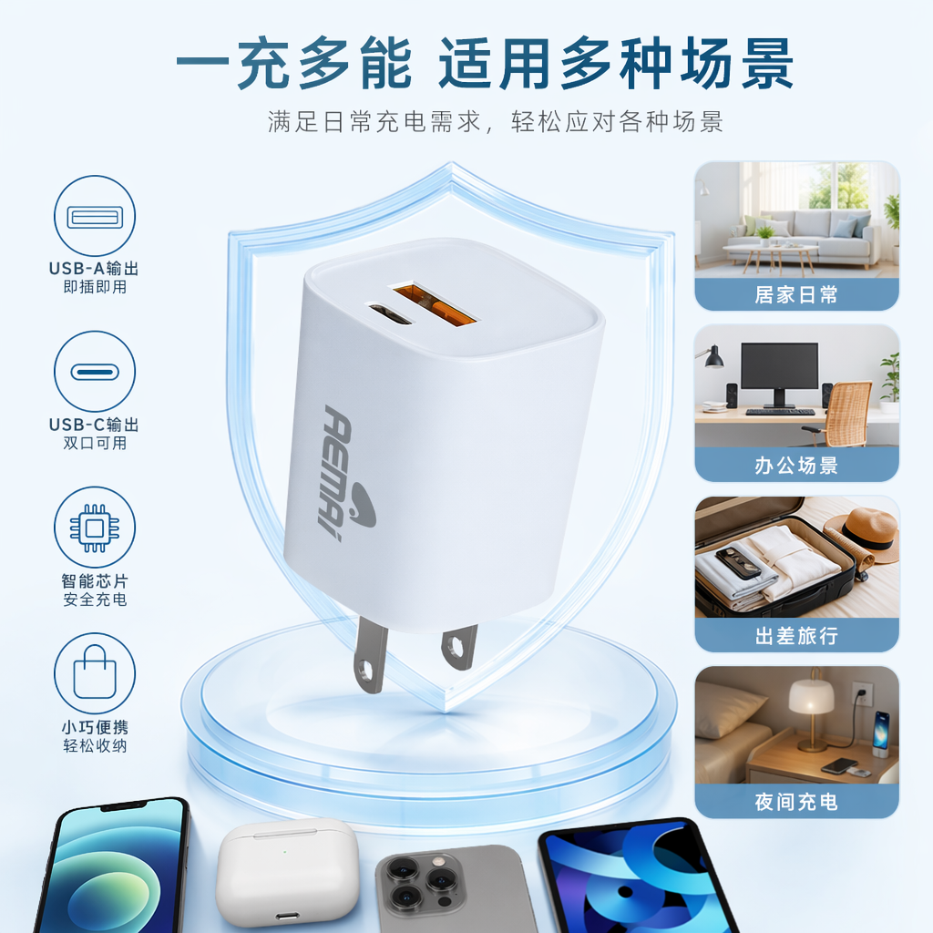 The white charger packaging box is a portable storage box suitable for mobile phone and tablet accessories. It features a simple design