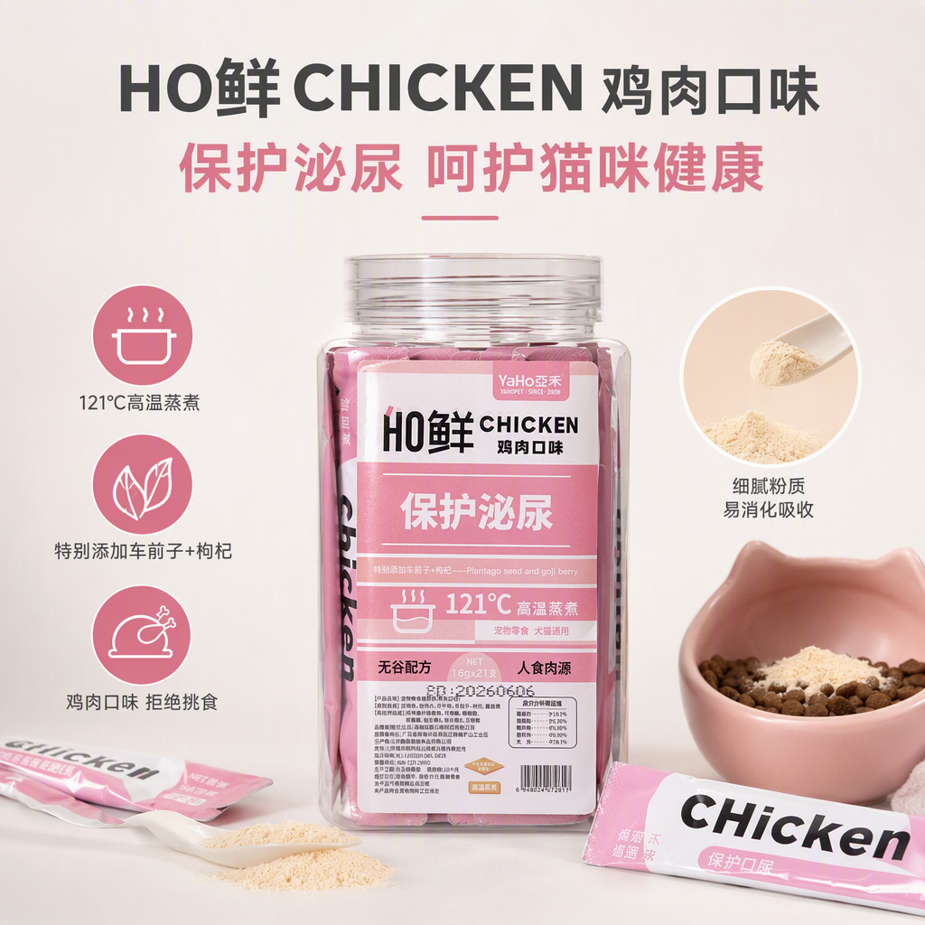 Pet snacks pasta paquete rosa botella de plástico transparente sabor pollo pet snacks suplemento saludable y delicioso