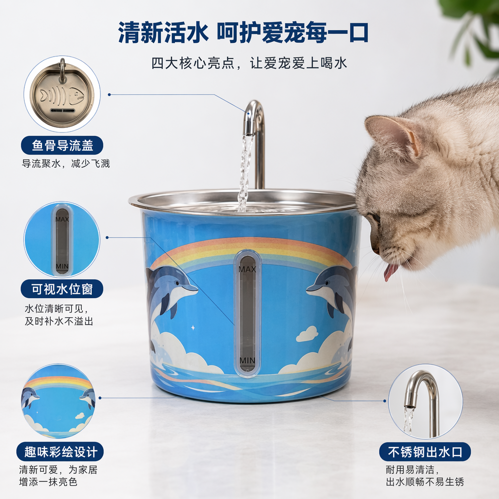 蓝色海豚彩虹图案儿童水桶配金属水龙头多功能洗澡用品耐用实用