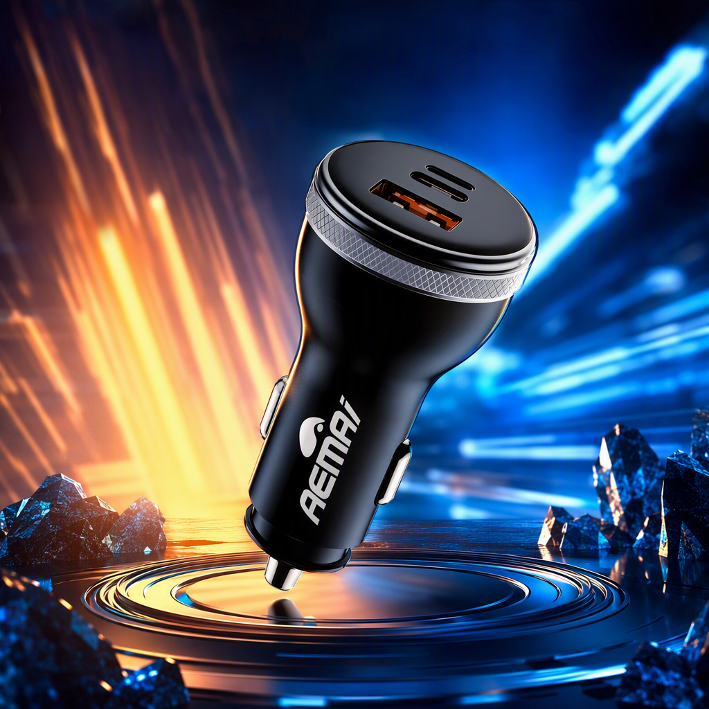 The multi-functional fast-charging car charger with a blue packaging box is a portable car charger that is compatible with multiple car models details Picture
