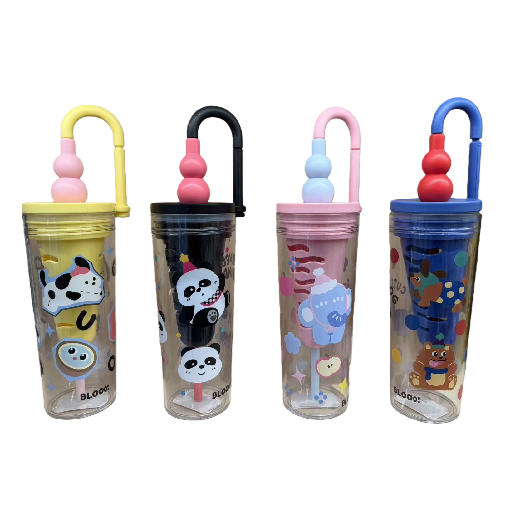 Creative colorful cartoon water cups for children and students, portable leak-proof water bottles with straws, cartoon-shaped water bottles for summer new products Item Picture