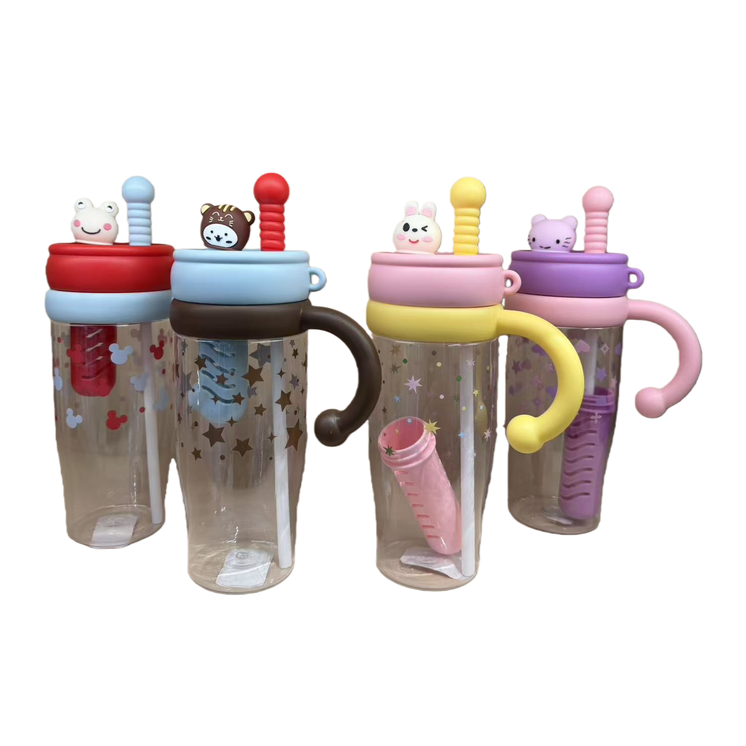 Creative colorful cartoon water cup, portable leak-proof water cup with straw, cute student water cup gift Item Picture