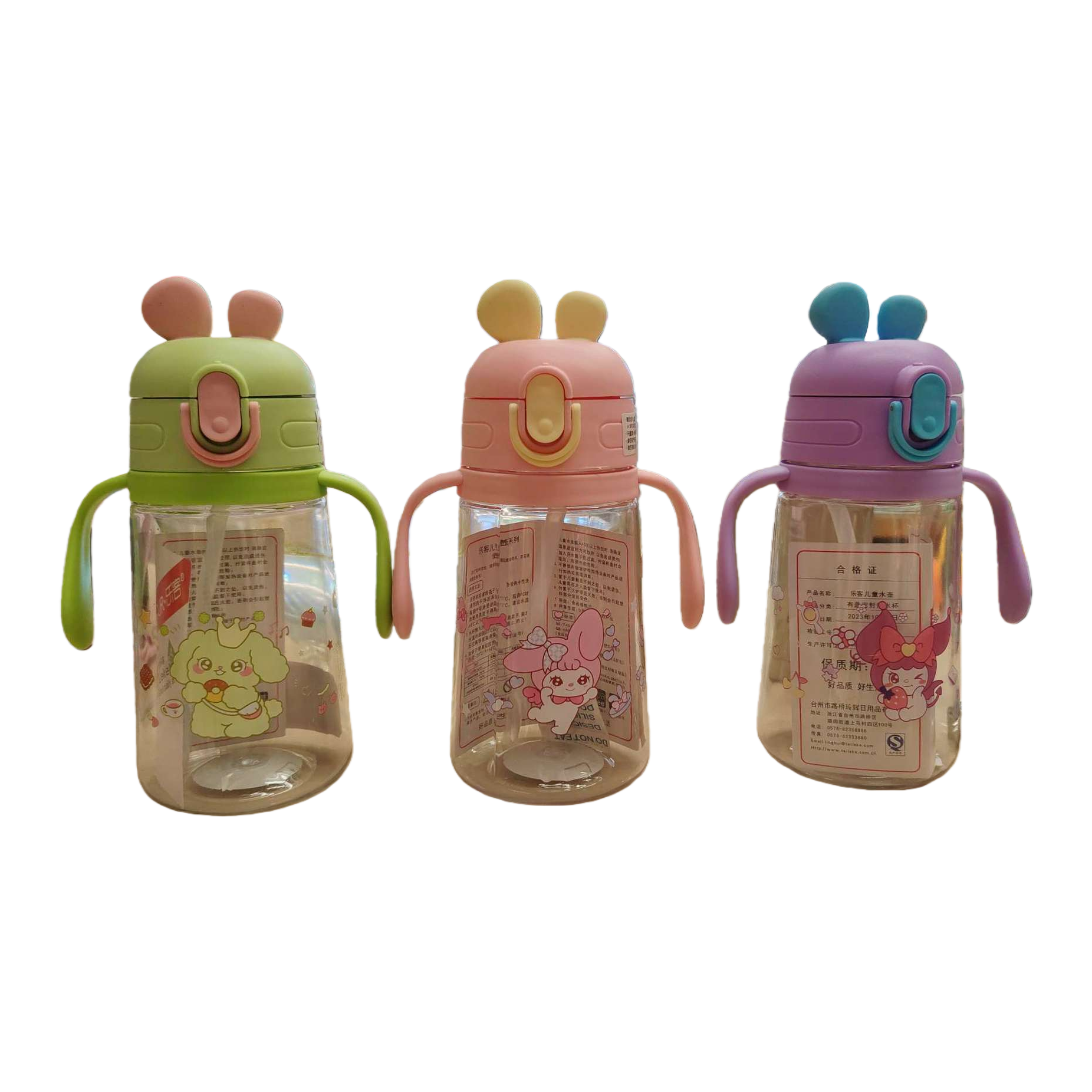 Colorido dibujos animados niños taza de agua conjunto de tres piezas bebé bebé bebé a prueba de fugas con pajita portátil agua juego Item Picture