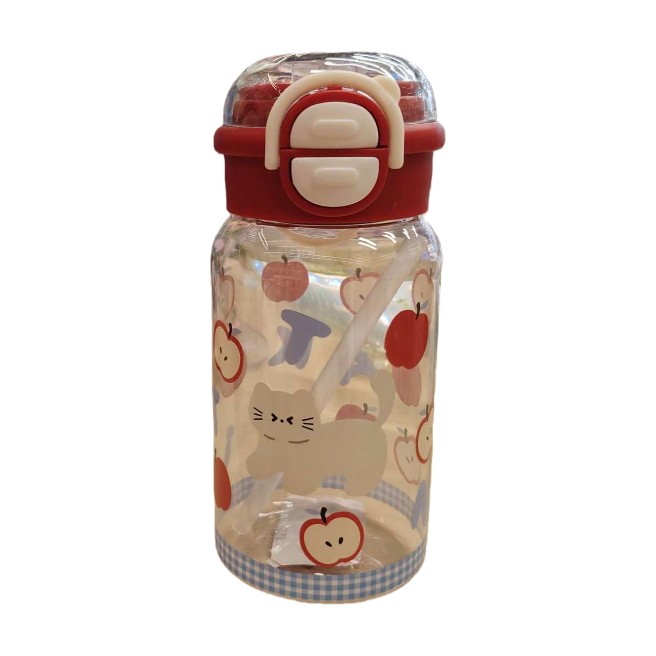 Creative transparent water cup with apple cat pattern, fashionable and heat-resistant drinking cup, student trend, personalized and trendy product Item Picture