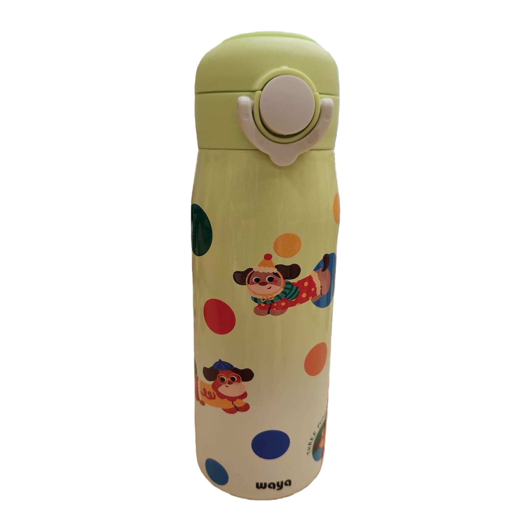 Cartoon dog polka dot insulated cup, green lid portable student and adult warm water cup creative gift Item Picture