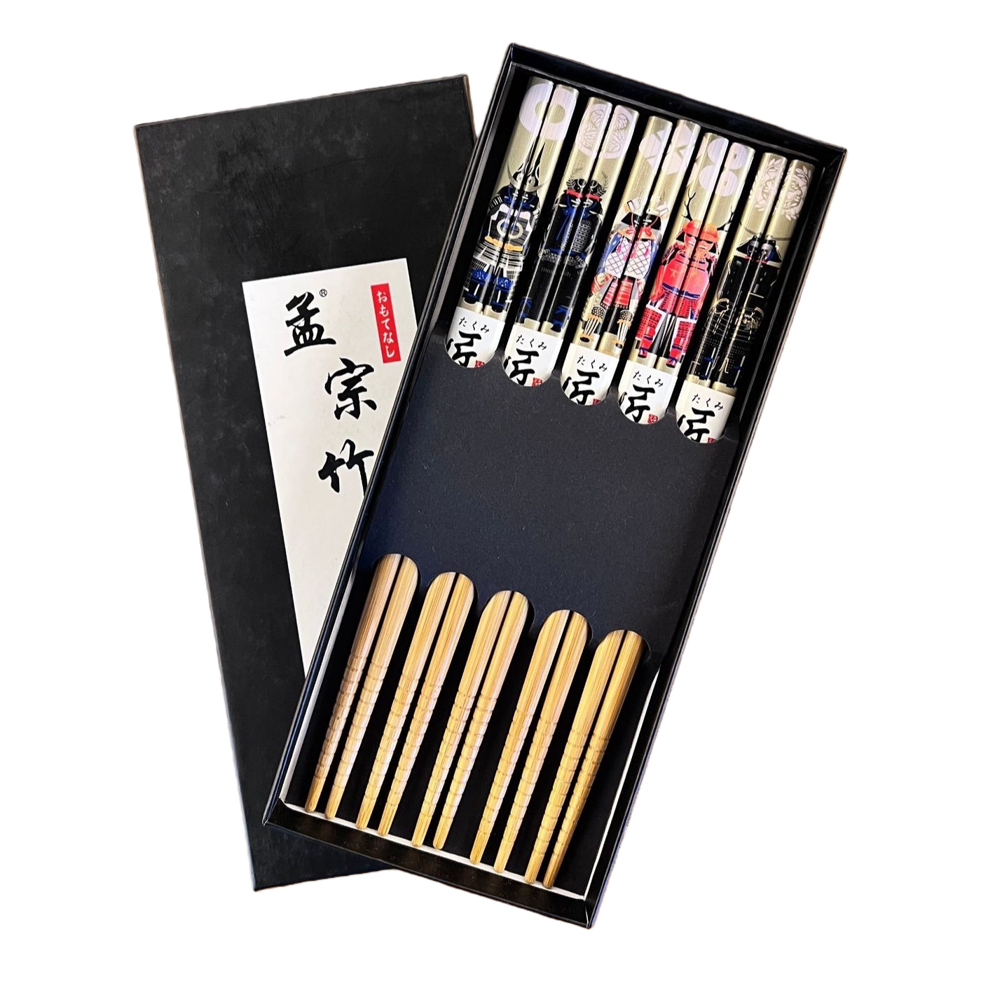 Black gift box with Japanese samurai patterns, bamboo chopsticks set, tableware, home creative gift set Item Picture