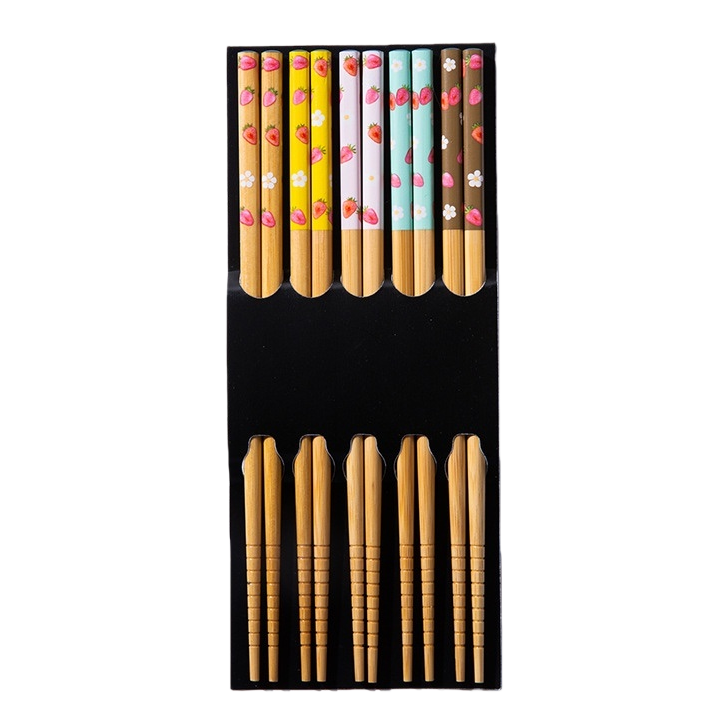 Creative colorful strawberry-patterned tableware and chopsticks set, eco-friendly and durable, portable household dining supplies Item Picture