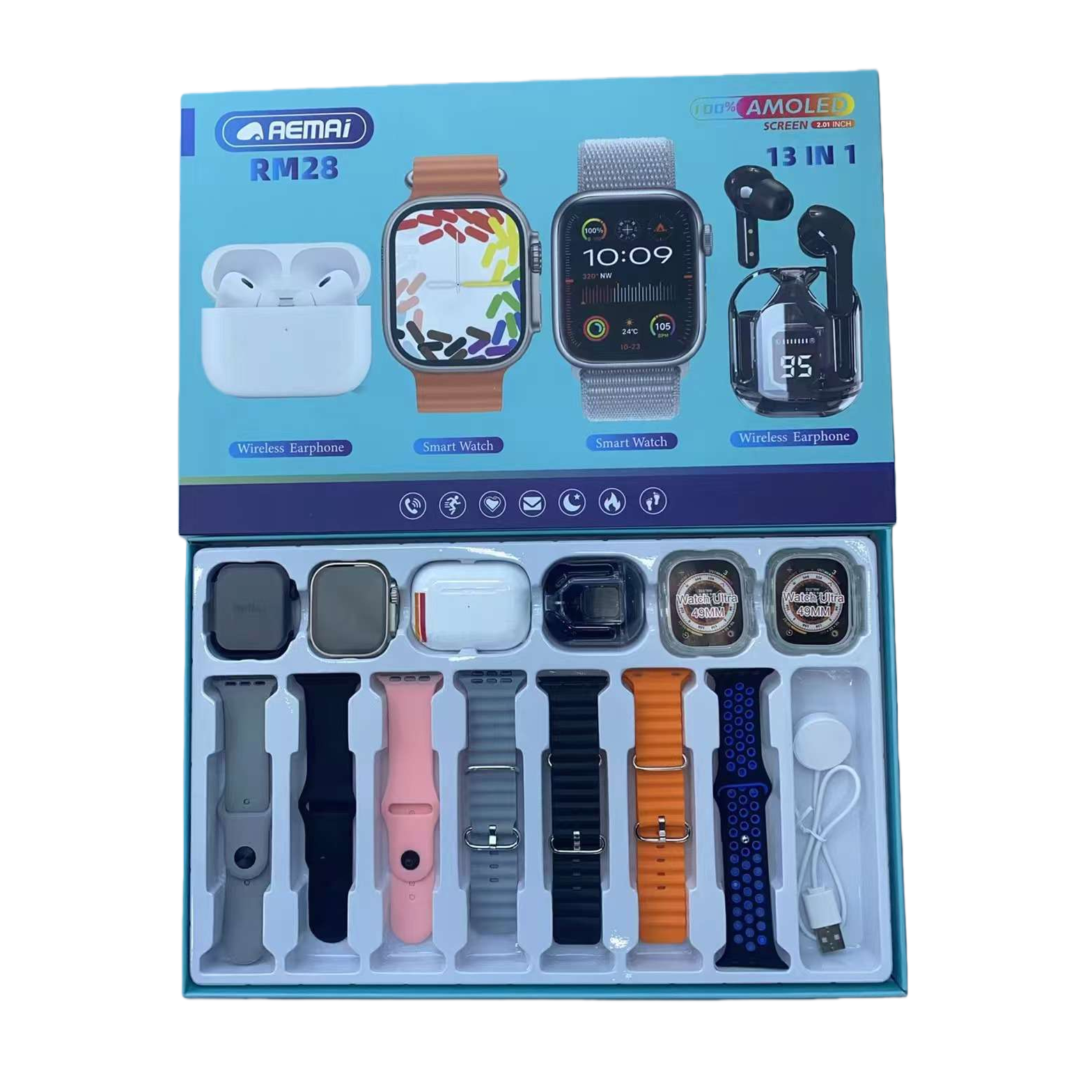 Blue packaging box smart wearable set, multi-functional for sports and health, suitable for both children and adults Item Picture
