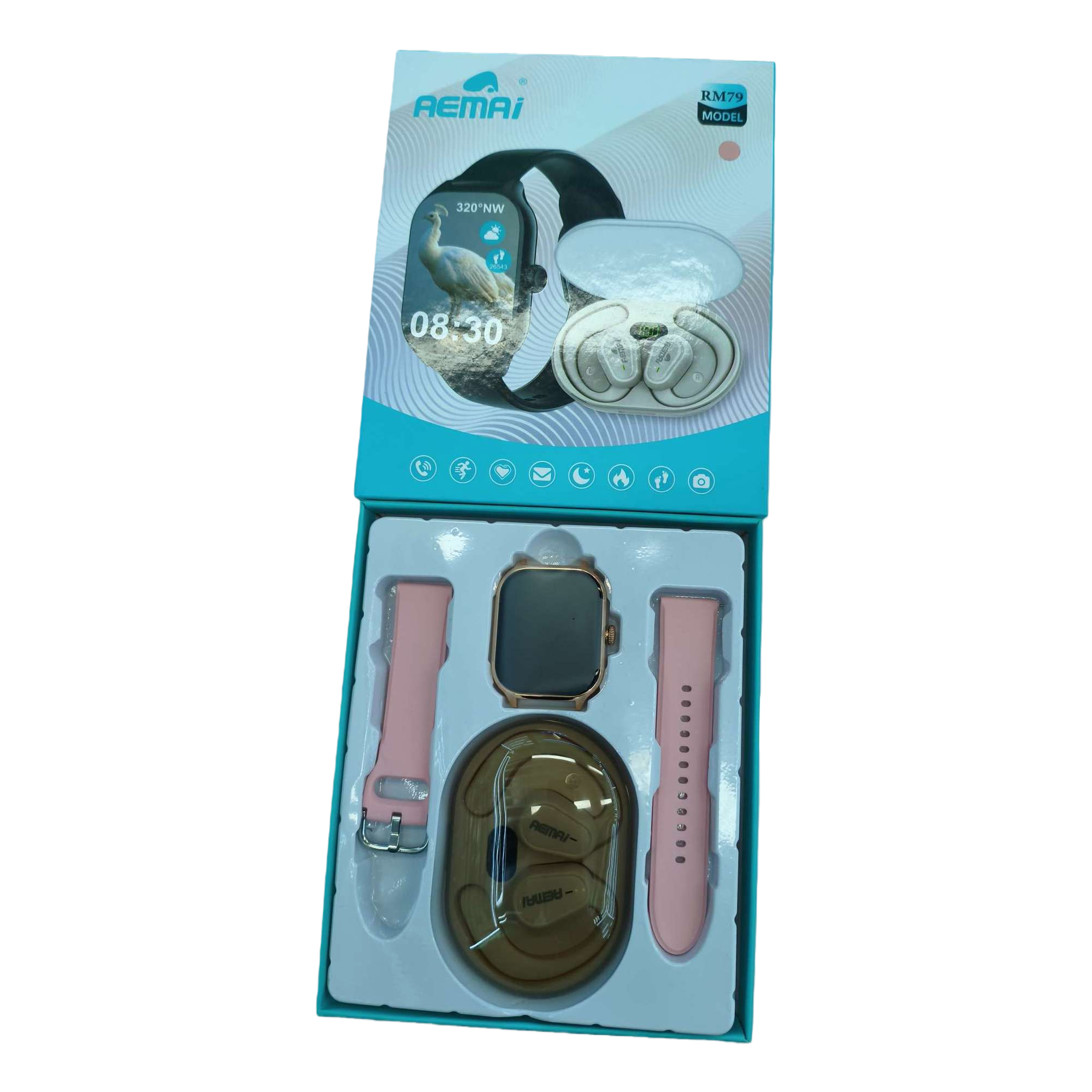 Blue and white packaging box smartwatch set, multi-functional sports and health monitoring gift box suitable for both men and women Item Picture
