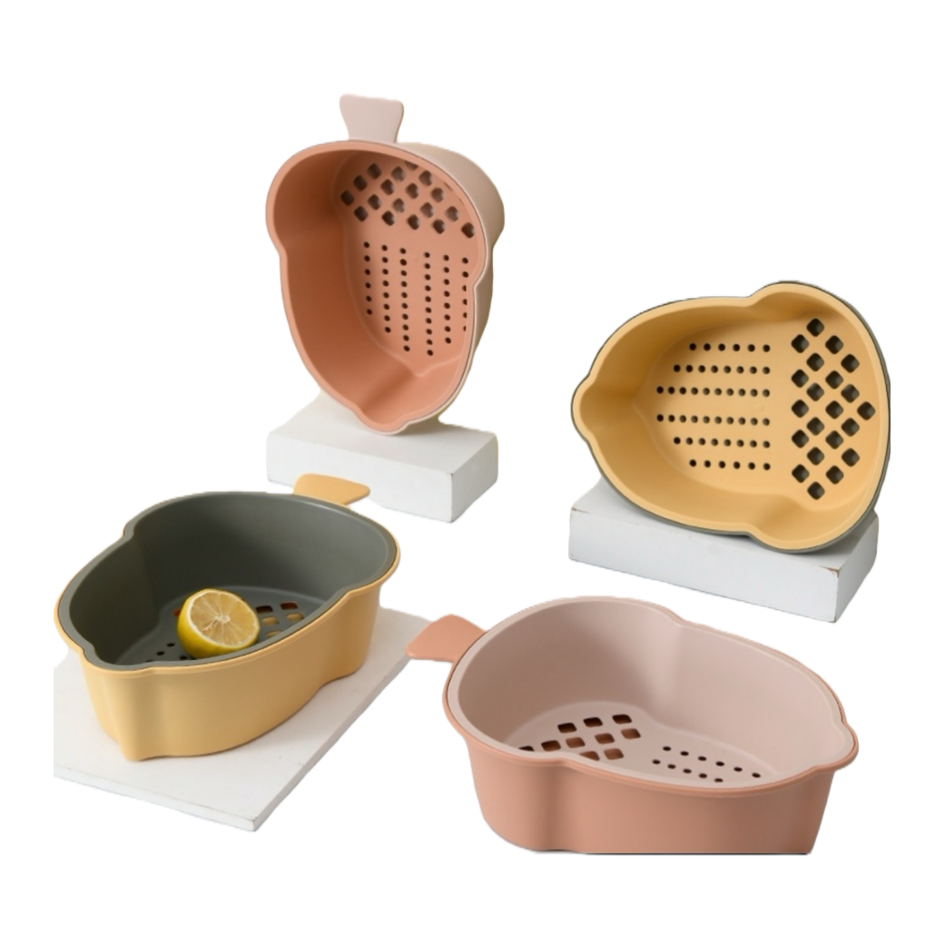 Colorful fruit-shaped draining basket for kitchen fruit and vegetable storage, dry and wet separation, multi-purpose storage basket with hooks Item Picture