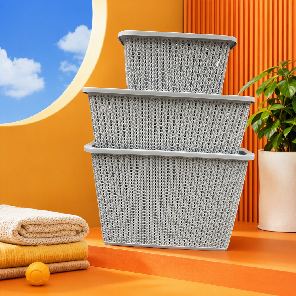 Multi-functional grey woven texture storage basket, home organizing storage basket, miscellaneous storage box, simple storage box Specification image