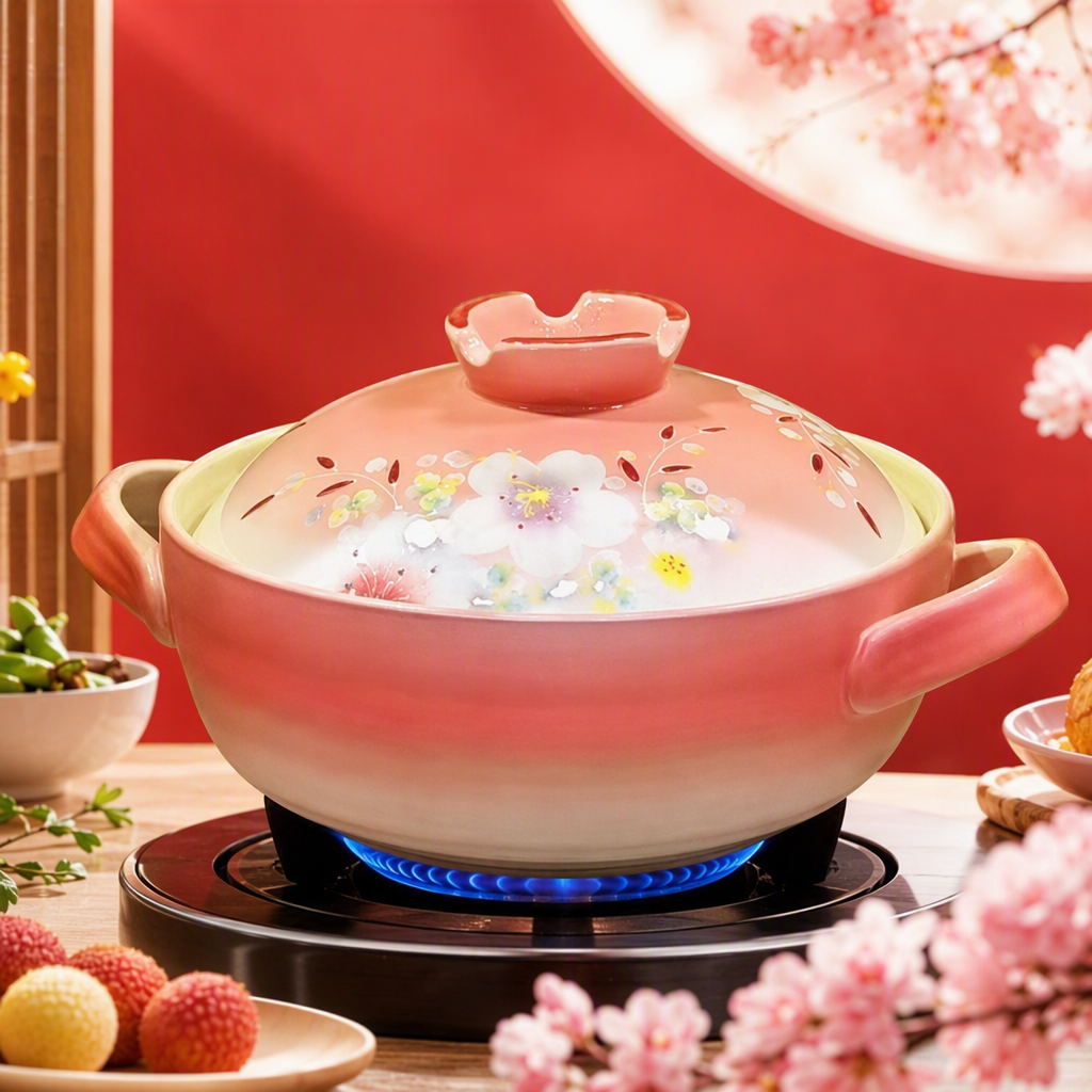 Pink ceramic stew pot, a household multi-functional soup pot, a heat-resistant and durable earthenware for making soup, and a kitchen stewing vessel Specification image