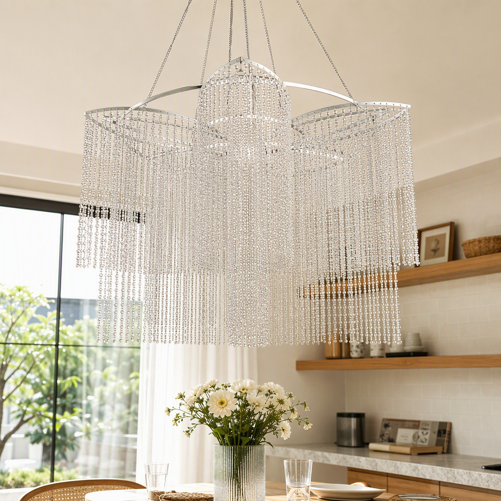 Luxurious, modern and simple white crystal chandelier for living room, dining room and bedroom lighting fixtures and decorative items details Picture