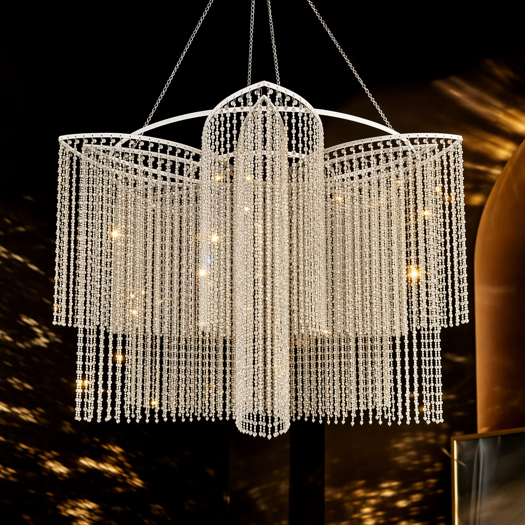 Luxurious, modern and simple white crystal chandelier for living room, dining room and bedroom lighting fixtures and decorative items Specification image
