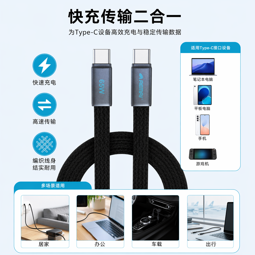 Blue and white simple packaging box, multi-functional data cable, charging cable, universal, durable and portable storage box for mobile phones and tablets