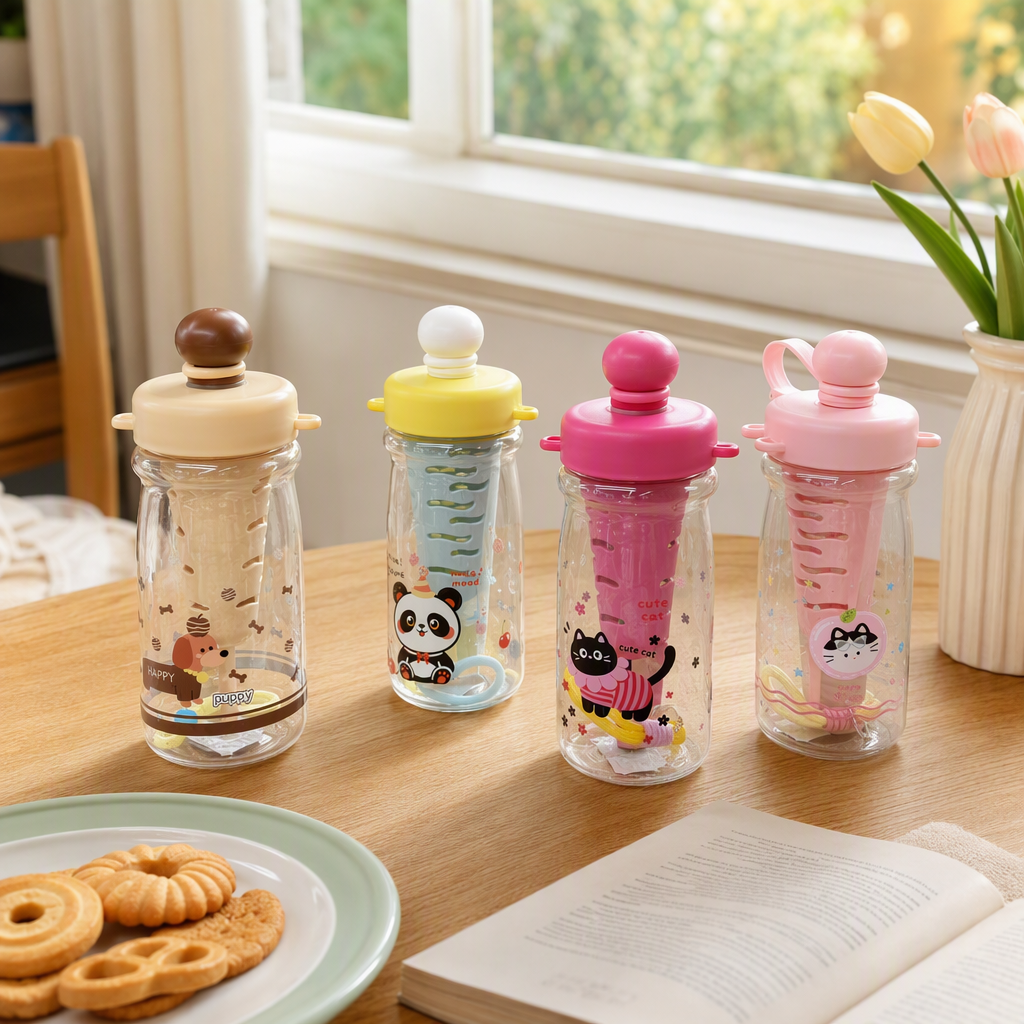 Creative and colorful cartoon pattern water cups, children's portable leak-proof water bottles with straws, summer new products for students details Picture
