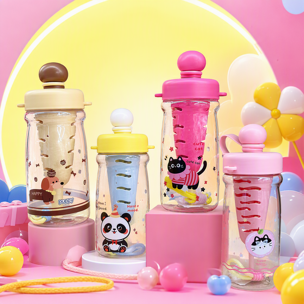 Creative and colorful cartoon pattern water cups, children's portable leak-proof water bottles with straws, summer new products for students Specification image