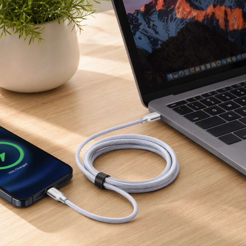 The high-strength silver braided charging cable supports fast charging and durable mobile phone data transmission details Picture