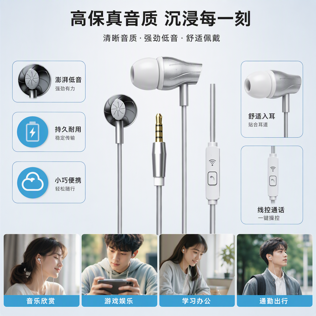 Fashionable blue and white packaging box headphones, high-definition stereo portable music headphones, suitable for students