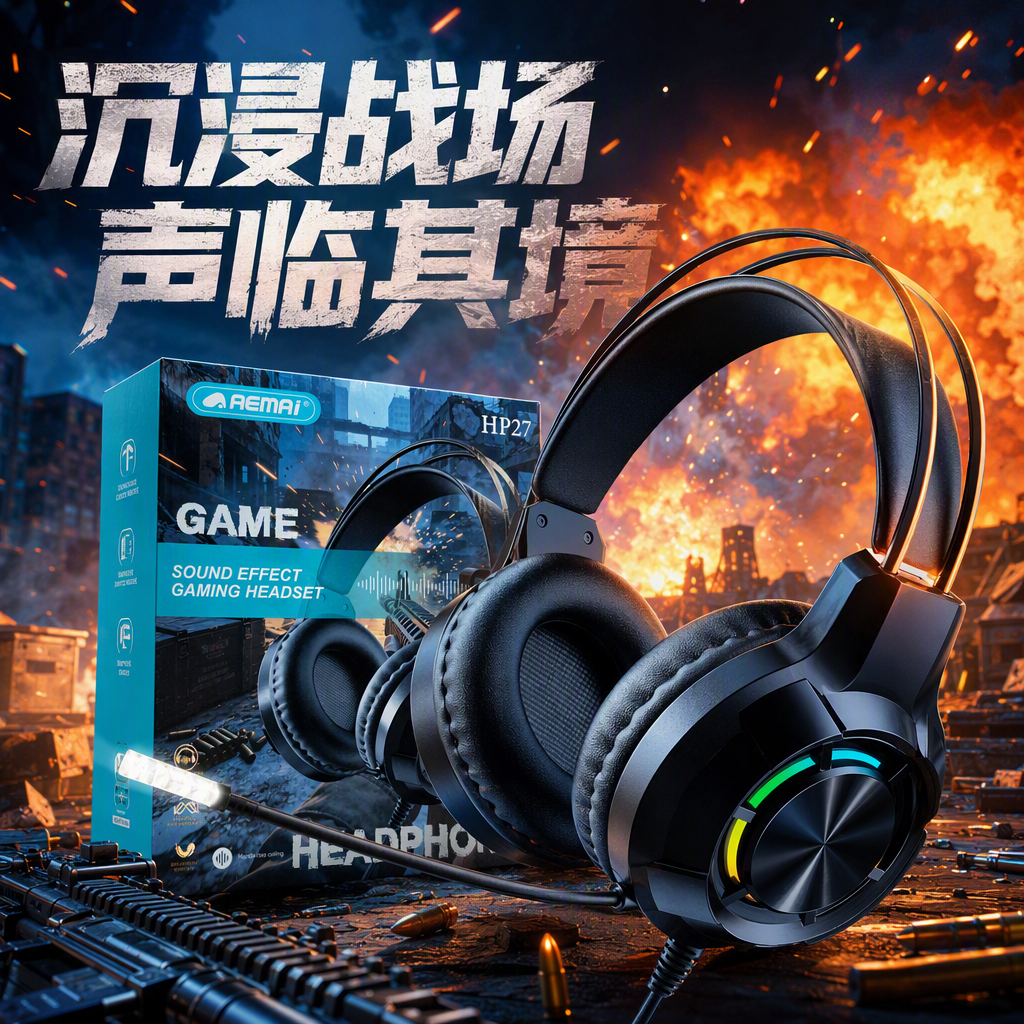 Professional e-sports over-ear wireless noise-cancelling headphones, black gaming headphones with microphone, long battery life, comfortable to wear Specification image