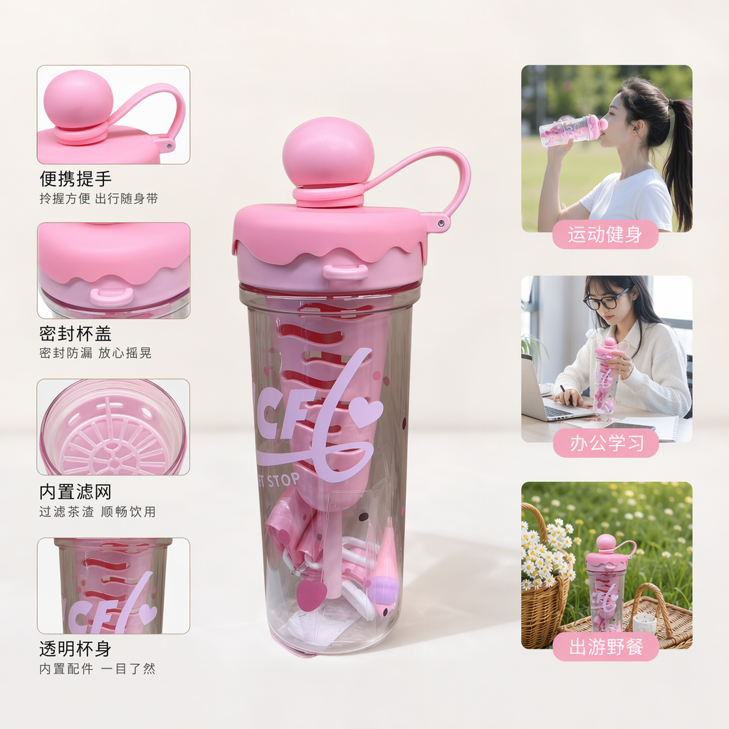 Color helado forma taza de agua dibujos animados creativos portátil estudiantes niños verano taza de agua con tapa