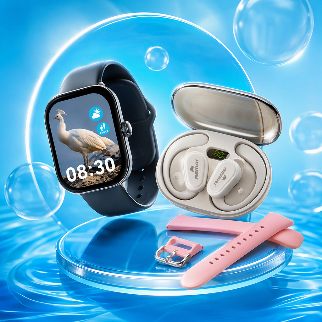 Blue and white packaging box smartwatch set, multi-functional sports and health monitoring gift box suitable for both men and women Specification image