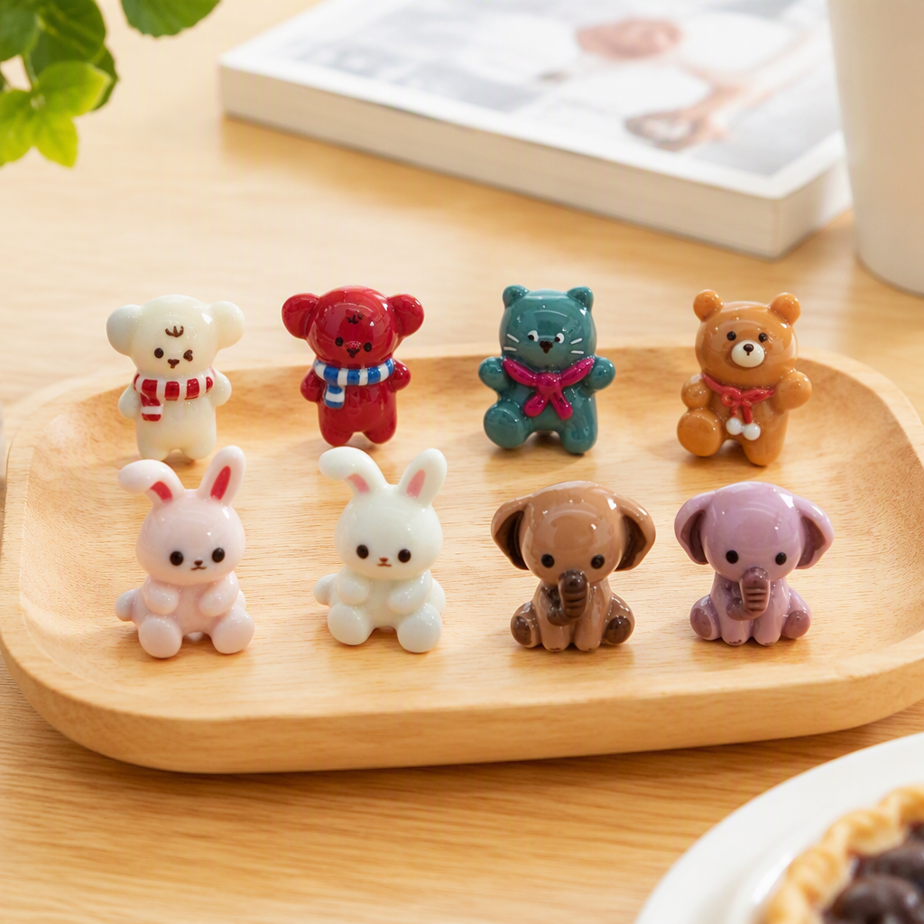 A variety of cartoon animal ornaments, colorful bears, rabbits and elephants, creative home decoration, children's room decorations, cute and fun gifts details Picture