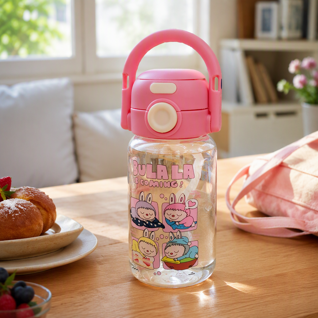 Pink portable water cup with handle leak-proof student sports portable cup, plastic water bottle, capacity 750ml details Picture