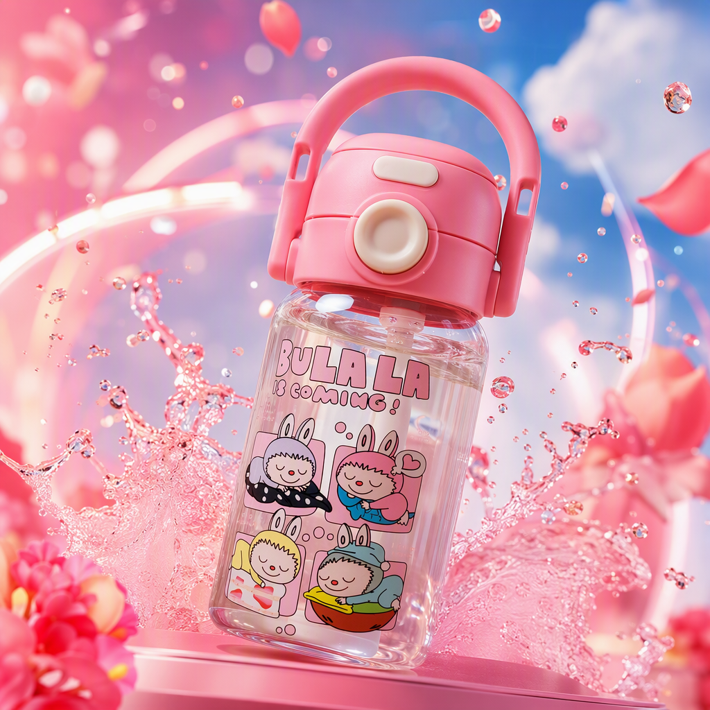 Pink portable water cup with handle leak-proof student sports portable cup, plastic water bottle, capacity 750ml Specification image