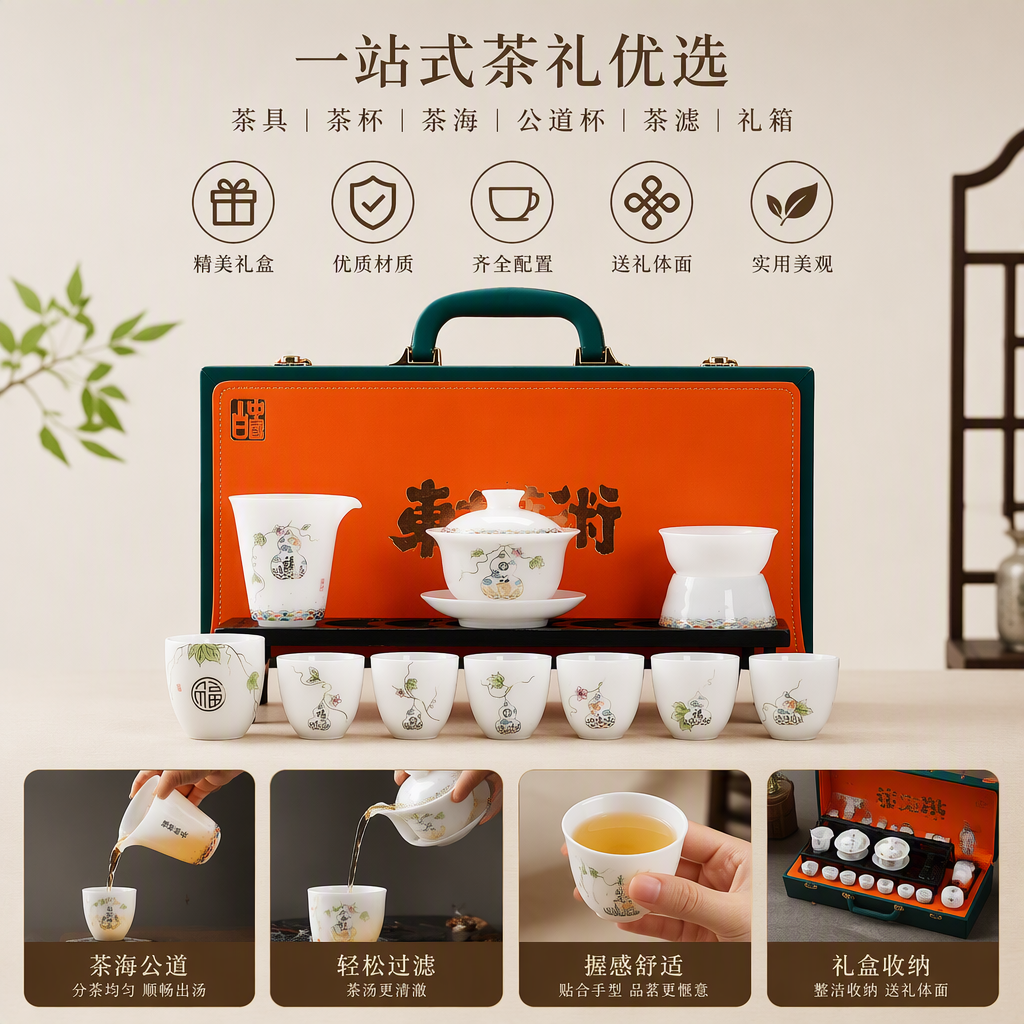 White porcelain tea set, simple household teapot, tea cup, tea tray, tea strainer, tea filter gift set