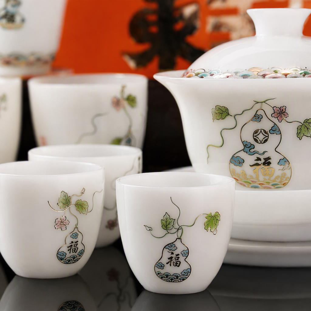 White porcelain tea set, simple household teapot, tea cup, tea tray, tea strainer, tea filter gift set Application Scenario
