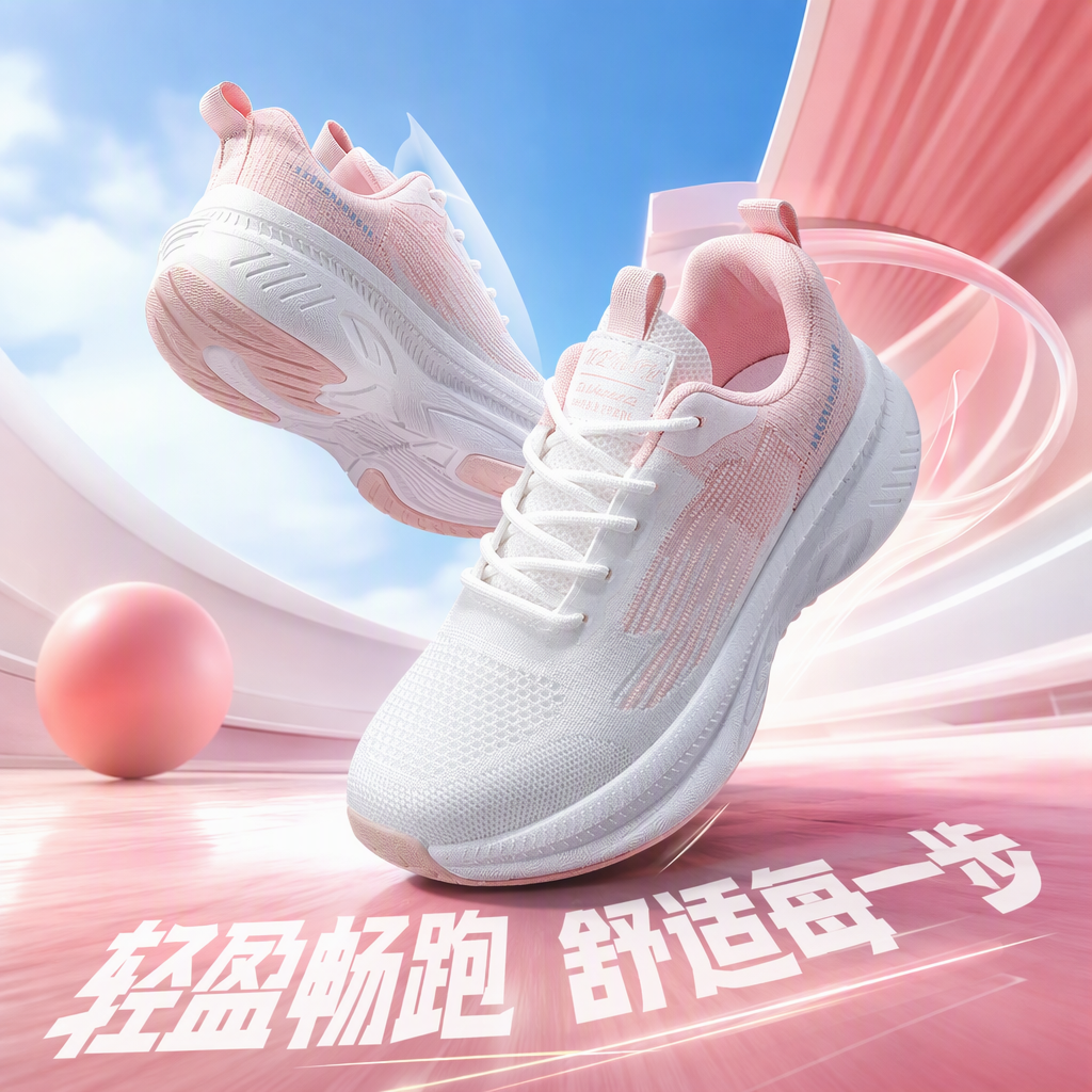 白色粉色运动鞋细节图