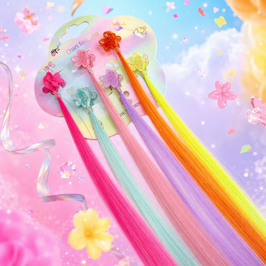 彩虹色假发片细节图