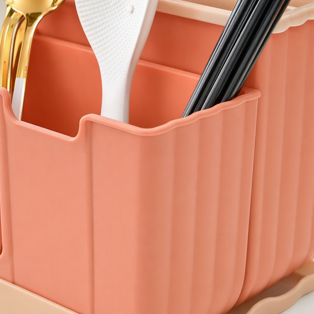 The pink multi-functional kitchenware storage rack, knife, chopsticks, scissors, spoon organizing rack and kitchenware storage box are all neat and tidy Application Scenario