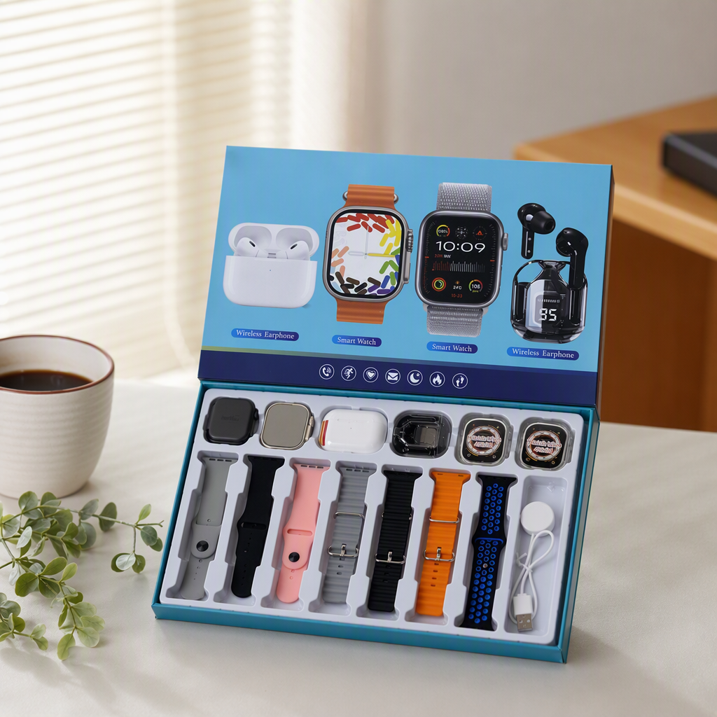 Blue packaging box smart wearable set, multi-functional for sports and health, suitable for both children and adults details Picture