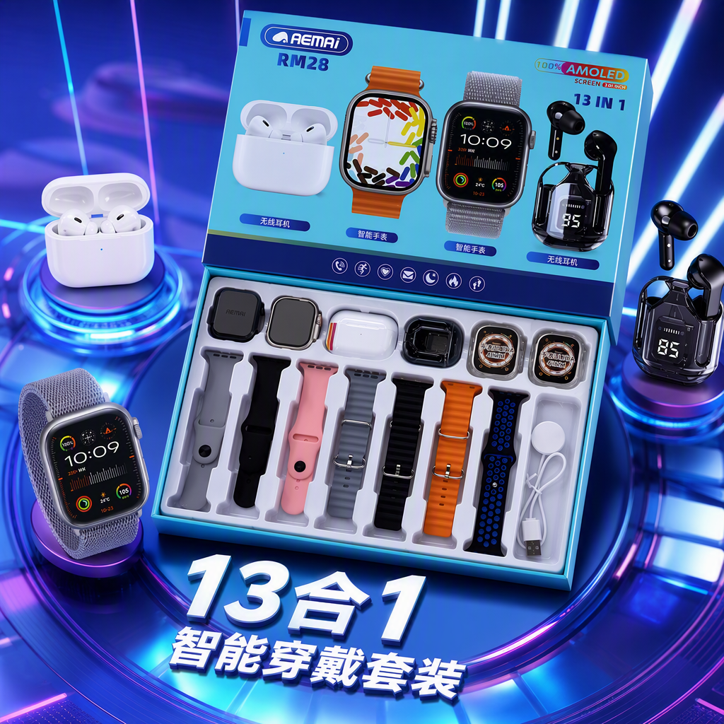 Blue packaging box smart wearable set, multi-functional for sports and health, suitable for both children and adults Specification image