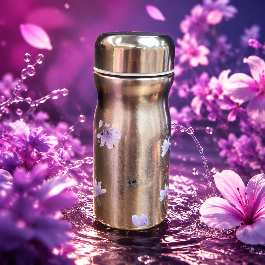 Plata thermal tazas con patrón de flor púrpura portátil thermal tazas de viaje al aire libre para estudiantes regalo regalo Specification image
