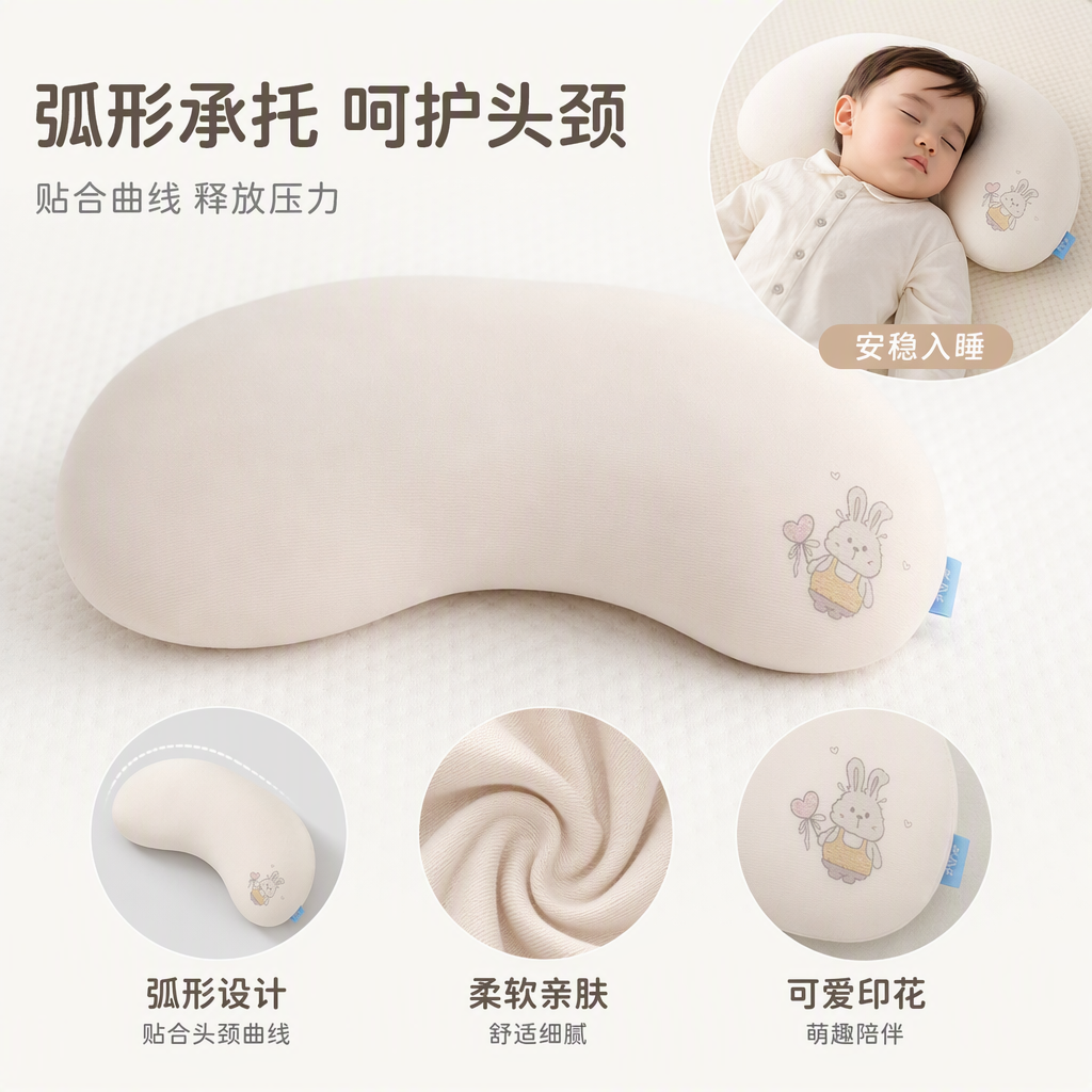 Soft and comfortable baby pillow, pure cotton white baby sleeping pillow, children's newborn products