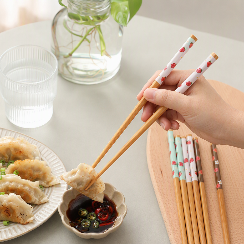 Creative and colorful strawberry-patterned tableware and chopsticks set, eco-friendly and durable, portable family dining supplies for restaurants details Picture