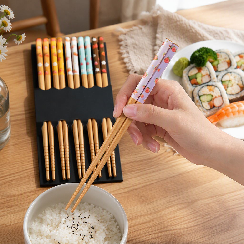 Creative colorful strawberry-patterned tableware and chopsticks set, eco-friendly and durable, portable household dining supplies details Picture